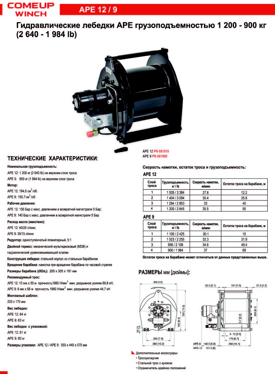 Грузоподъемные профессиональные лебедки Тех. описание APE 12 / 9 - ООО  